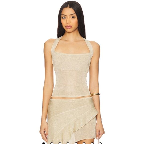 Palisades Halter in Oyster Elegant Gold Halter Top - Picture 1 of 4
